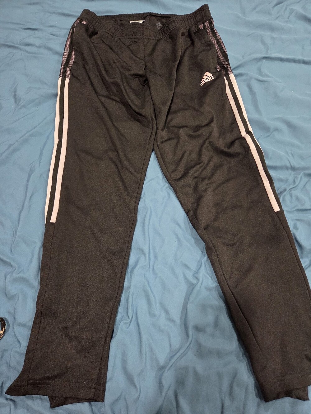 adidas Black Joggers with White Side Stripes and Pink Accents